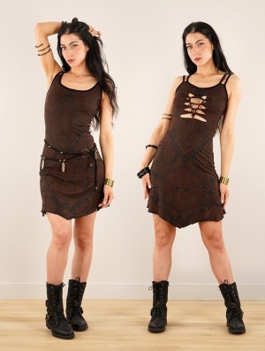 Toonzshop Electra Africa Printed Short Strappy Dress Jurk Dames Bruin | 894120-XUI
