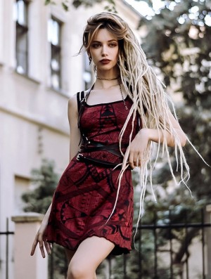 Toonzshop Electra Africa Printed Short Strappy Dress Jurk Dames Donkerrood | 659312-HPG