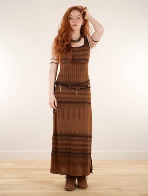 Toonzshop Electra Aztec Printed Long Split Strappy Dress Jurk Dames Sienna | 324601-XOW