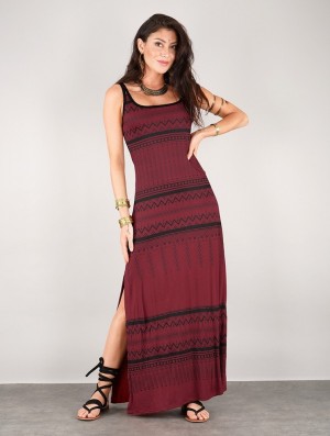 Toonzshop Electra Aztec Printed Long Split Strappy Dress Jurk Dames Donkerrood | 684250-YSW