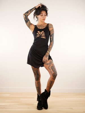 Toonzshop Electra Short And Reversible Strappy Dress Jurk Dames Zwart | 481902-GLC