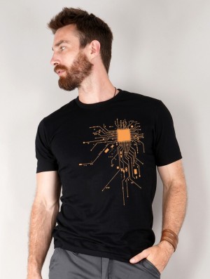 Toonzshop Electrosystem Printed Short Sleeve T-shirt T-Shirt Heren Zwart Oranje | 759601-CPU