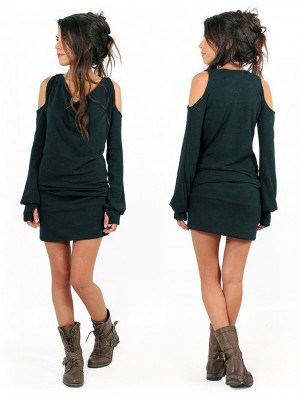 Toonzshop Elixir Bare Shoulder Sweater Dress Jurk Dames Teal | 357064-UAQ