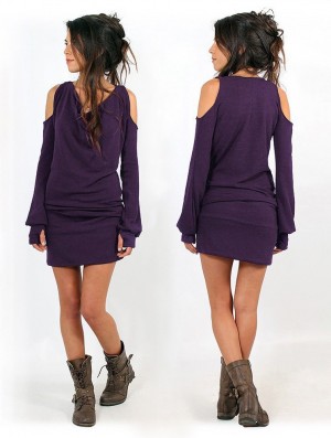 Toonzshop Elixir Bare Shoulder Sweater Dress Jurk Dames Paars | 329461-EDV