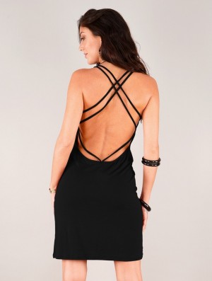 Toonzshop Emiko Bare Back Sleeveless Short Dress Jurk Dames Zwart | 374059-XCG