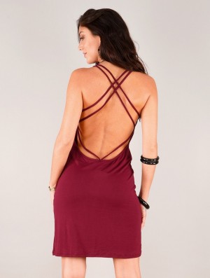 Toonzshop Emiko Bare Back Sleeveless Short Dress Jurk Dames Wine | 517406-TNG