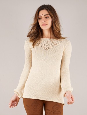 Toonzshop Endaria Open Work Boat Neck Knit Sweater Trui Dames Beige | 582704-OZR