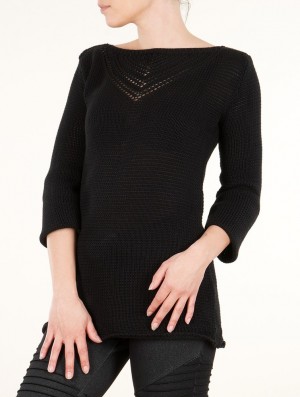 Toonzshop Endariadef Open Work Boat Neck Knit Sweater Trui Dames Zwart | 273056-FVO