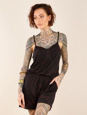 Toonzshop Enetari Printed Strappy Playsuit Playsuit Dames Zwart | 980641-VIT