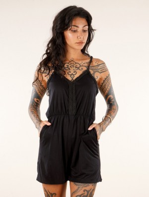 Toonzshop Enetari Strappy Playsuit With Crochet Details Jumpsuit Dames Zwart | 460529-JAU
