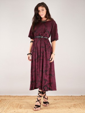 Toonzshop Eorynn Africa Printed Oversized Long Dress Jurk Dames Wine | 504128-KHS