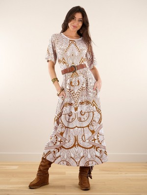 Toonzshop Eorynn Africa Printed Oversized Long Dress Jurk Dames Wit | 401629-SRM