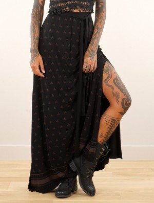 Toonzshop Eressea Umbas Printed Long Skirt Rok Dames Zwart | 297861-TUO