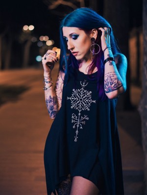 Toonzshop Freyja Printed Knotted Sleeveless Tunic Topjes Dames Zwart Zilver | 204983-TND