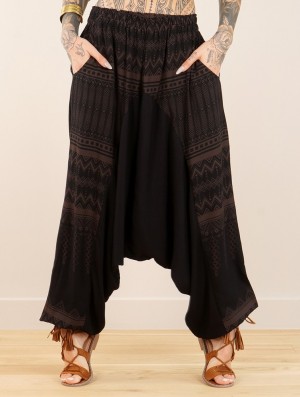 Toonzshop Ginie Aztec Light Harem Pants Broek Dames Zwart Bruin | 206471-MZF