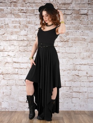 Toonzshop Gypse Asymmetric Flared Long Dress Jurk Dames Zwart | 107259-JST