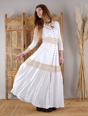 Toonzshop Heldaria Buttoned Long Dress Jurk Dames Wit Beige | 317046-EJN