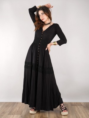 Toonzshop Heldaria Buttoned Long Dress Jurk Dames Zwart Zwart | 619873-XQM