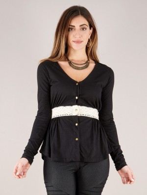 Toonzshop Heldaria Long Sleeve Peplum Top Topjes Dames Zwart | 172490-ZTA