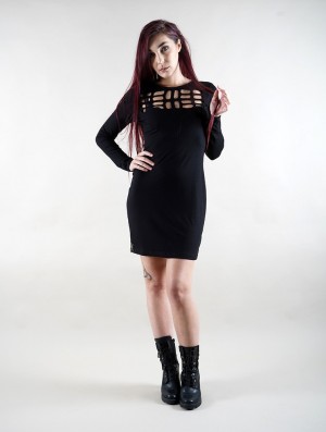 Toonzshop Irian Jaya Long Sleeve Dress Jurk Dames Zwart | 921345-CRS