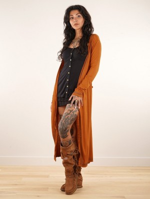 Toonzshop Irwaen Indie 2in1 Cardigan/Long Sleeve Midi Dress Jurk Dames Rusty | 497865-LRN