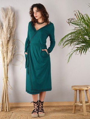 Toonzshop Irwaen Indie 2in1 Cardigan/Long Sleeve Midi Dress Jurk Dames Blauw | 036849-JRC