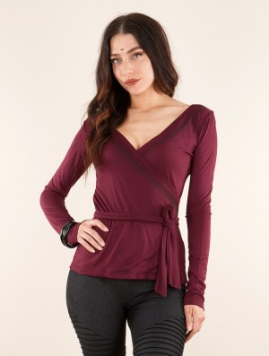 Toonzshop Irwaen Indie Long Sleeve Top Topjes Dames Wine | 032169-ZLB
