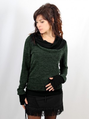 Toonzshop Janjira Pullover Pullover Dames Groen Zwart | 081359-ZQG