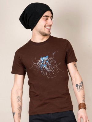 Toonzshop Jellyfish Printed Short Sleeve T-shirt T-Shirt Heren Bruin | 087245-LTB