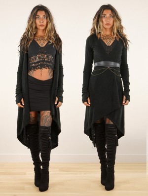 Toonzshop Kalyäam Long Cardigan Cardigan Dames Zwart | 208615-FTN