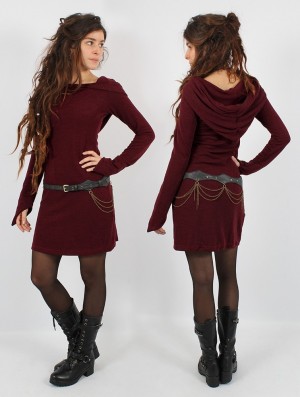 Toonzshop Karmäa Hooded Sweater Dress Jurk Dames Wine | 043568-MBS