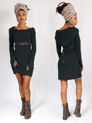 Toonzshop Karmäa Hooded Sweater Dress Jurk Dames Donkerblauw | 596438-FWY