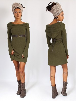 Toonzshop Karmäa Hooded Sweater Dress Jurk Dames Groen | 196423-ORF