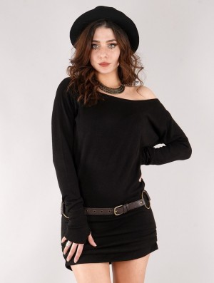 Toonzshop Kayäaz Batwing Sleeve Sweater Dress Jurk Dames Zwart | 962150-WOL