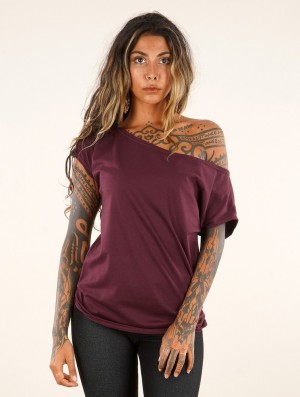 Toonzshop Kayäazü Boat Neck Loose T-shirt T-Shirt Dames Wine | 476901-UMT