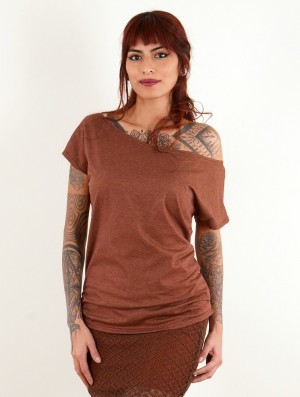 Toonzshop Kayäazü Boat Neck Loose T-shirt T-Shirt Dames Mottled sienna | 534698-IMK