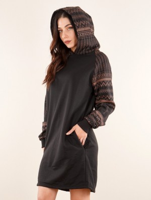 Toonzshop Khione Rinji Aztec Gender Neutral Hooded Long Sweater Trui Dames Zwart | 207634-HEI