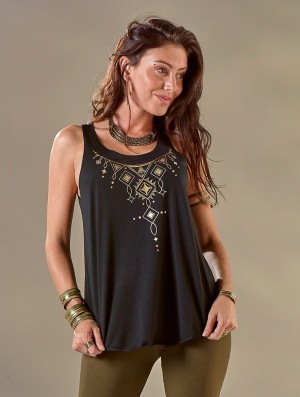 Toonzshop Kyaani Printed Tank Top Tanktop Dames Zwart Goud | 126753-JCF
