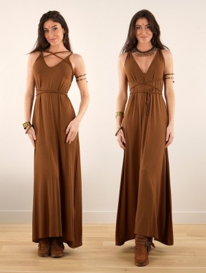 Toonzshop Lazüli Loose And Reversible Strappy Long Dress Jurk Dames Caramel | 564079-WIG