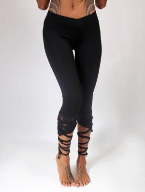 Toonzshop Lï-jaa Short Pointy Leggings With Lace Leggings Dames Zwart | 691825-QJE