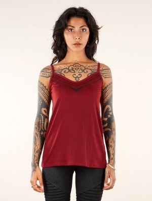 Toonzshop Lotus Ciryandil Printed Shoulder Strap Top Topjes Dames Rood | 326071-ZMY