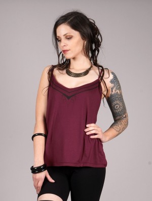 Toonzshop Lotus Ciryandil Printed Shoulder Strap Top Topjes Dames Wine | 649752-XLV