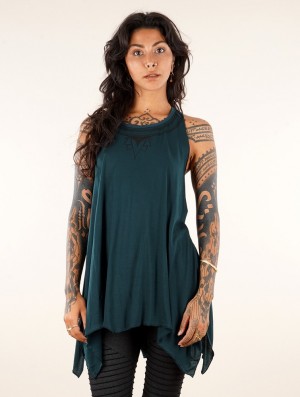 Toonzshop Lotus Luinil Printed Flared Tank Tunic Topjes Dames Blauw | 723084-AGW