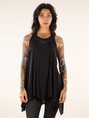 Toonzshop Lotus Luinil Printed Flared Tank Tunic Topjes Dames Zwart Koper | 385709-WDT