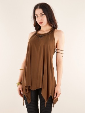 Toonzshop Lotus Luinil Printed Flared Tank Tunic Topjes Dames Caramel | 234970-ZJD