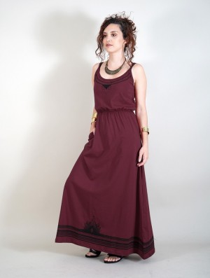 Toonzshop Lotus Oromë Printed Strappy Long Dress Jurk Dames Donkerrood | 549180-WPS