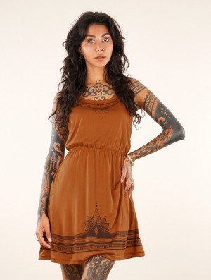 Toonzshop Lotus Oromë Printed Strappy Short Dress Jurk Dames Rusty | 419653-ROW