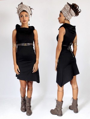 Toonzshop Louve Short Asymmetrical Dress With Big Collar Jurk Dames Zwart | 608392-GUZ