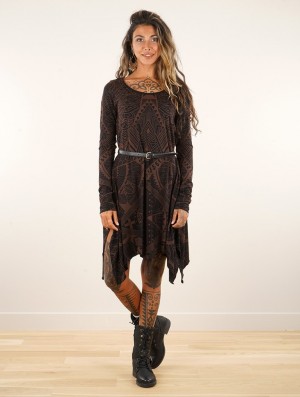 Toonzshop Luinil Africa Long Sleeve Printed Flared Dress Jurk Dames Zwart | 902361-GMX