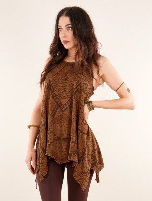 Toonzshop Luinil Africa Printed Flared Tank Tunic Topjes Dames Caramel | 402798-LKQ